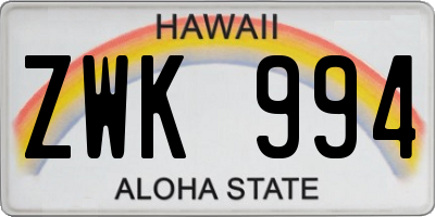 HI license plate ZWK994