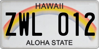 HI license plate ZWL012