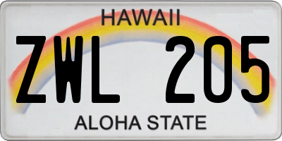 HI license plate ZWL205