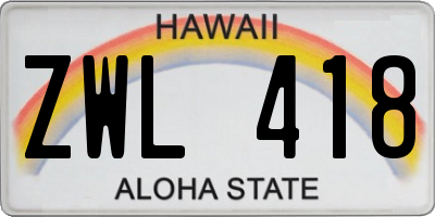 HI license plate ZWL418