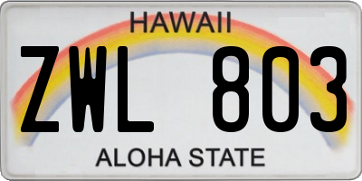 HI license plate ZWL803