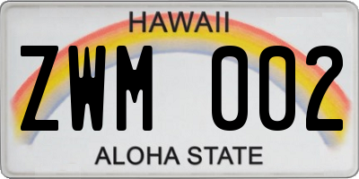 HI license plate ZWM002