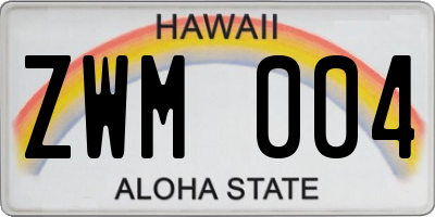 HI license plate ZWM004