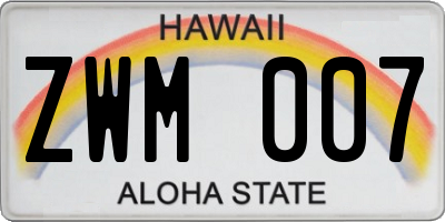 HI license plate ZWM007