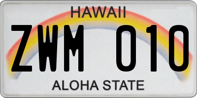 HI license plate ZWM010