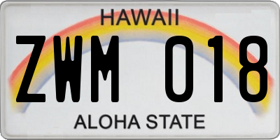 HI license plate ZWM018