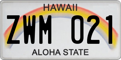 HI license plate ZWM021