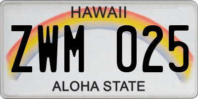 HI license plate ZWM025