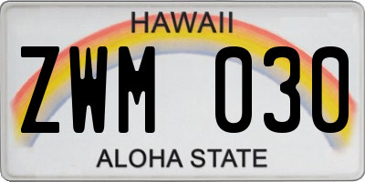 HI license plate ZWM030