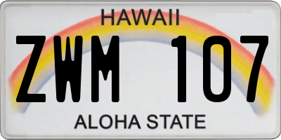 HI license plate ZWM107