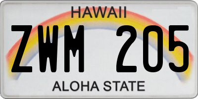 HI license plate ZWM205