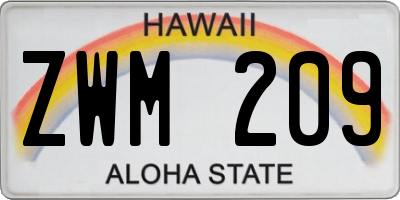 HI license plate ZWM209