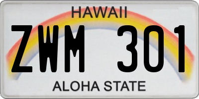 HI license plate ZWM301