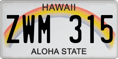HI license plate ZWM315