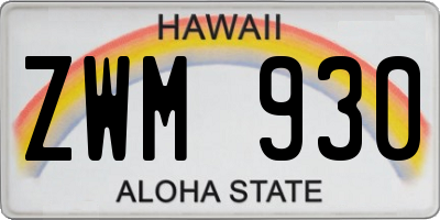 HI license plate ZWM930