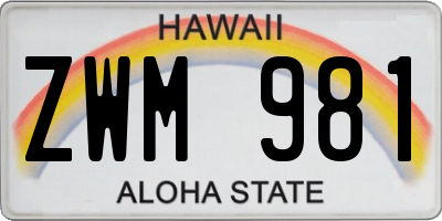HI license plate ZWM981