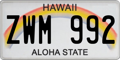 HI license plate ZWM992