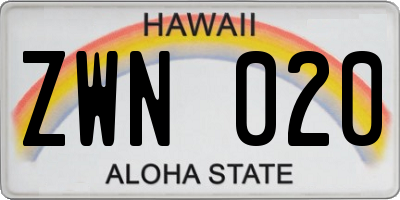 HI license plate ZWN020