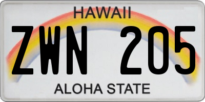 HI license plate ZWN205