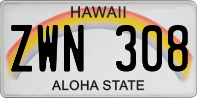 HI license plate ZWN308