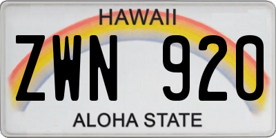 HI license plate ZWN920