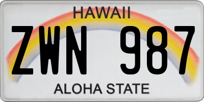 HI license plate ZWN987