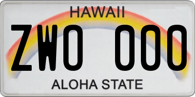 HI license plate ZWO000