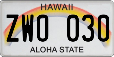 HI license plate ZWO030