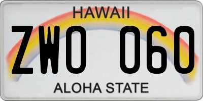 HI license plate ZWO060