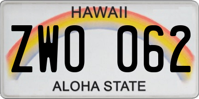 HI license plate ZWO062