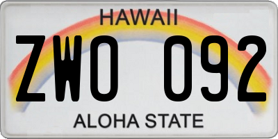 HI license plate ZWO092