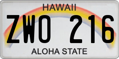HI license plate ZWO216