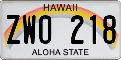HI license plate ZWO218