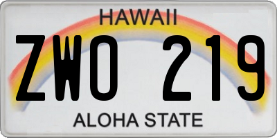 HI license plate ZWO219