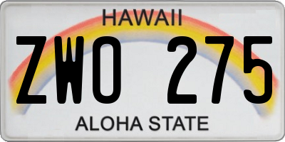 HI license plate ZWO275