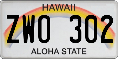 HI license plate ZWO302