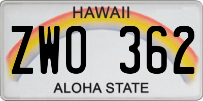 HI license plate ZWO362