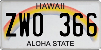 HI license plate ZWO366
