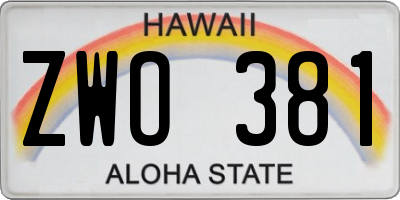 HI license plate ZWO381