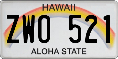 HI license plate ZWO521