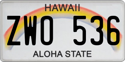 HI license plate ZWO536