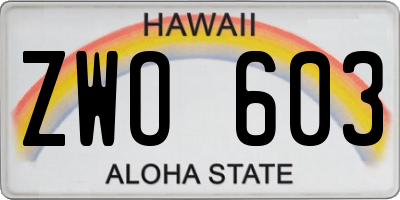 HI license plate ZWO603