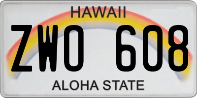 HI license plate ZWO608