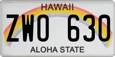 HI license plate ZWO630