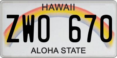 HI license plate ZWO670