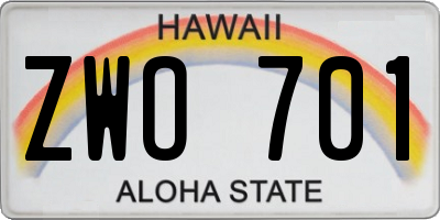 HI license plate ZWO701