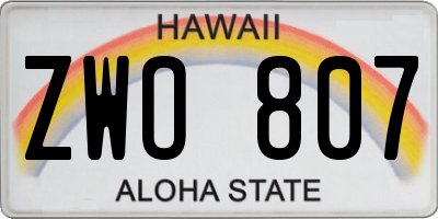 HI license plate ZWO807