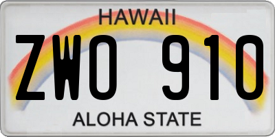 HI license plate ZWO910