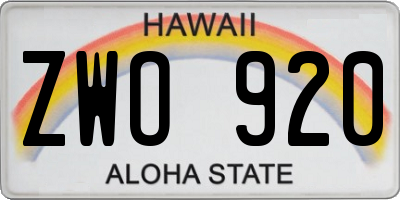 HI license plate ZWO920