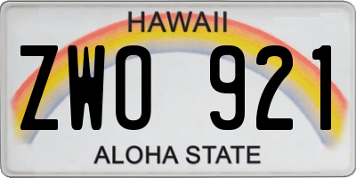 HI license plate ZWO921